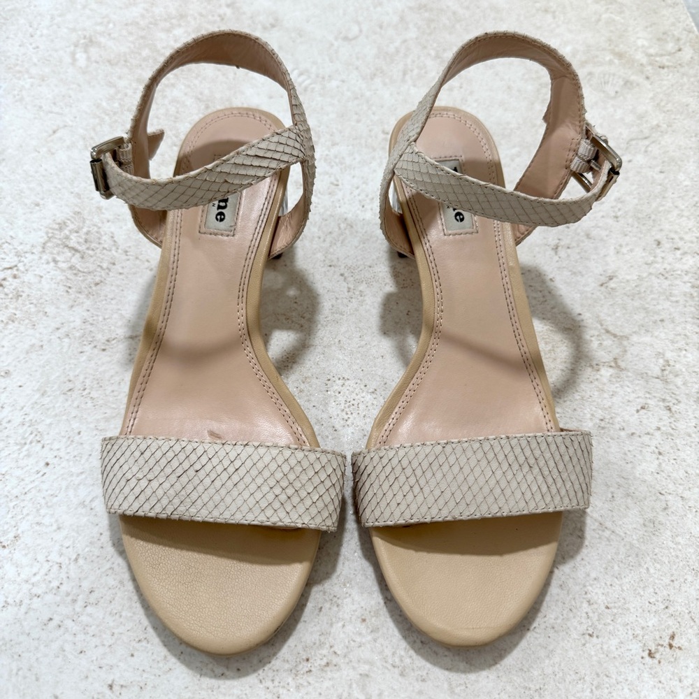 Dune London Crystal Block Nude Heel Leather Sandal Size 9 - Quiet Luxury - Picture 15 of 17